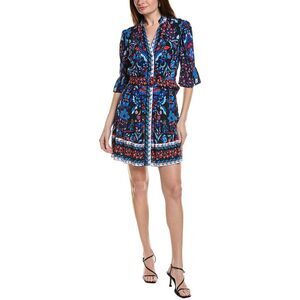 Adrianna Papell Navy Floral Button-Front Mini Dress with Red Accents